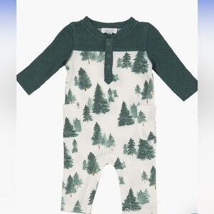 Angel Dear Trees Colorblock Waffle Knit Romper, 0-3M, GREEN, NWT